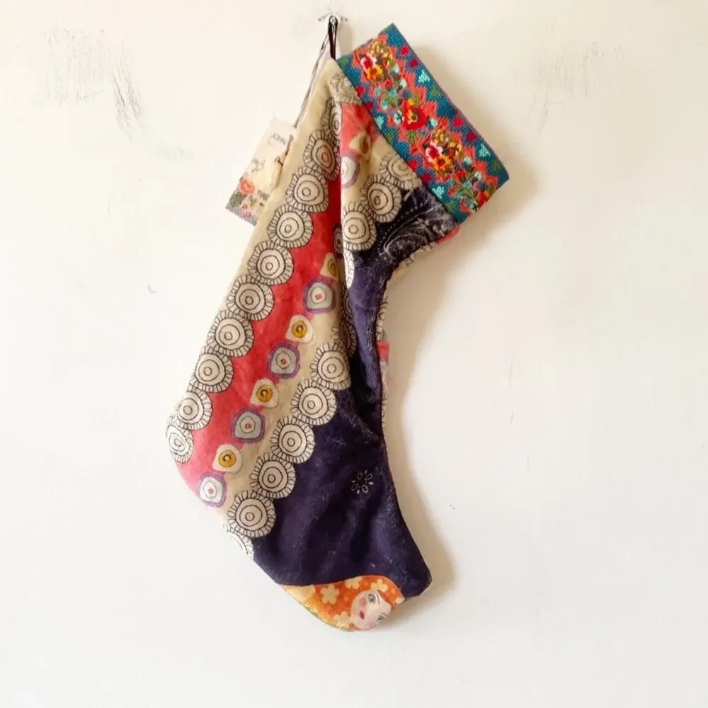 NWT Johnny Was Reversible Pink Floral Embroidered Christmas Holiday Stocking - Picture 7 of 7